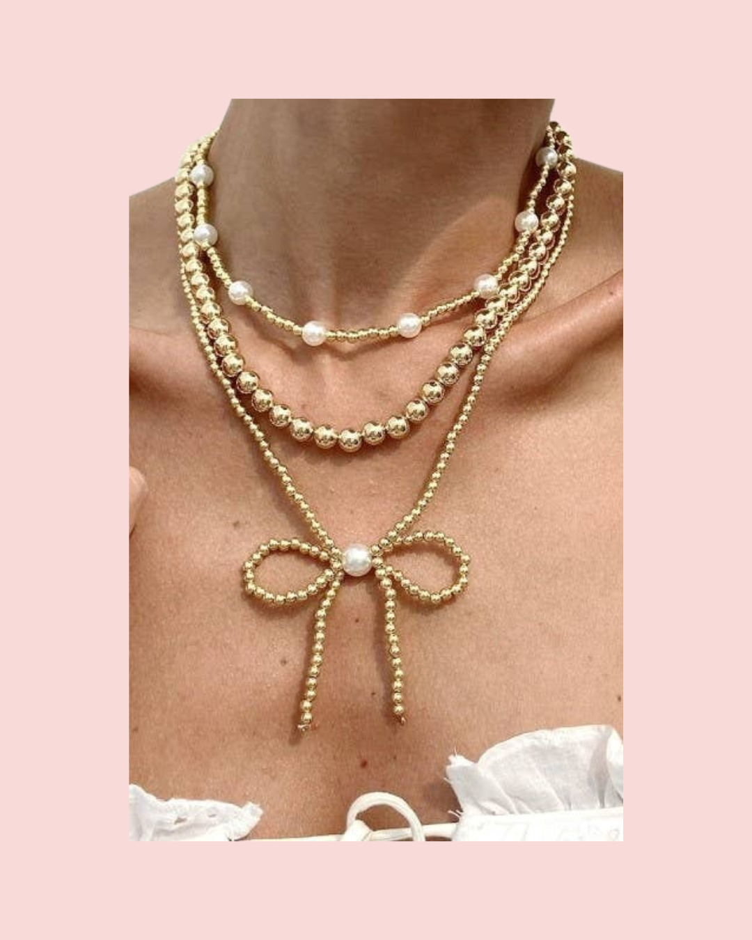 Multilayer Bow & Pearl Necklace
