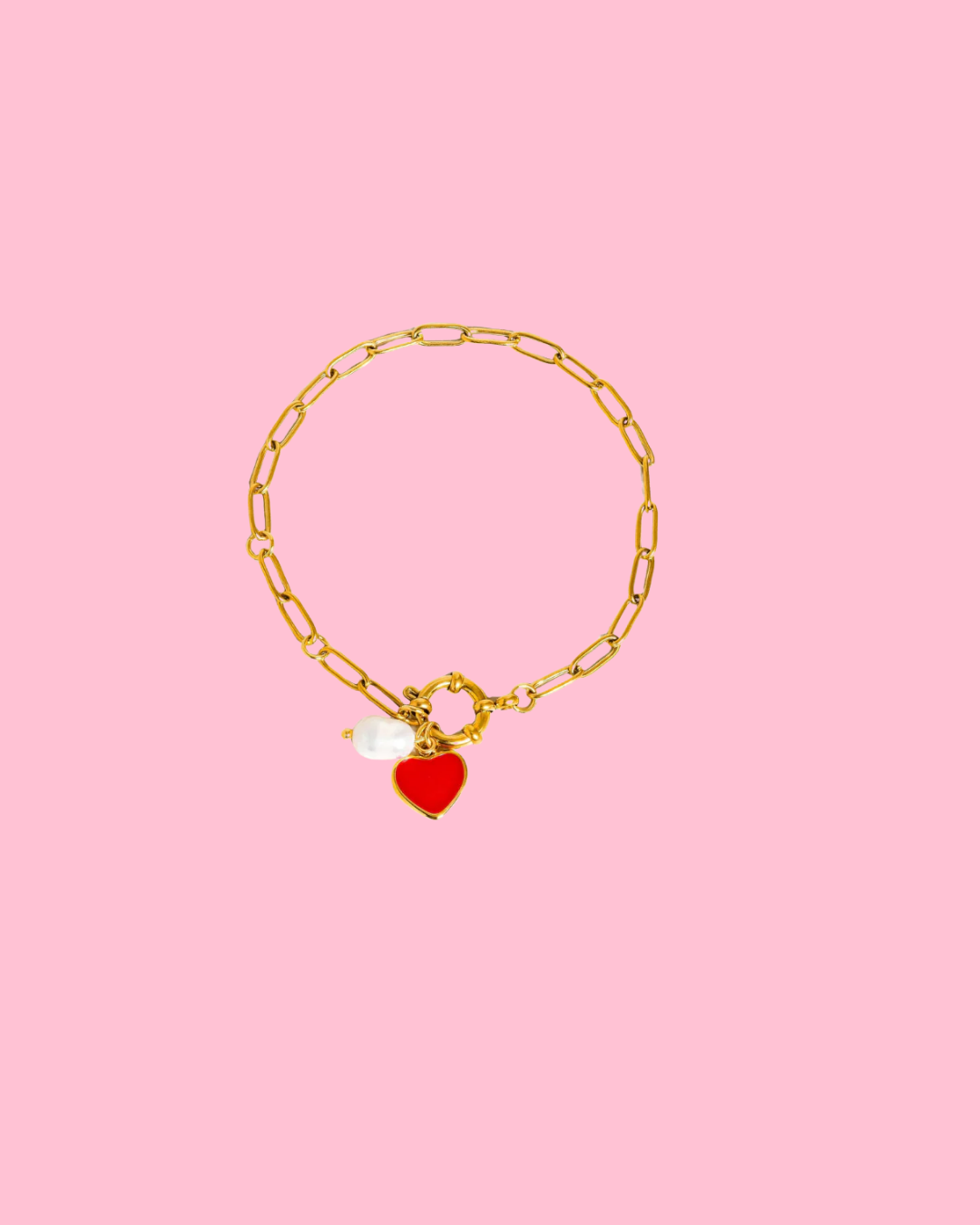 Eulalie 18K Gold Non-Tarnish Heart Pearl Chain Bracelet