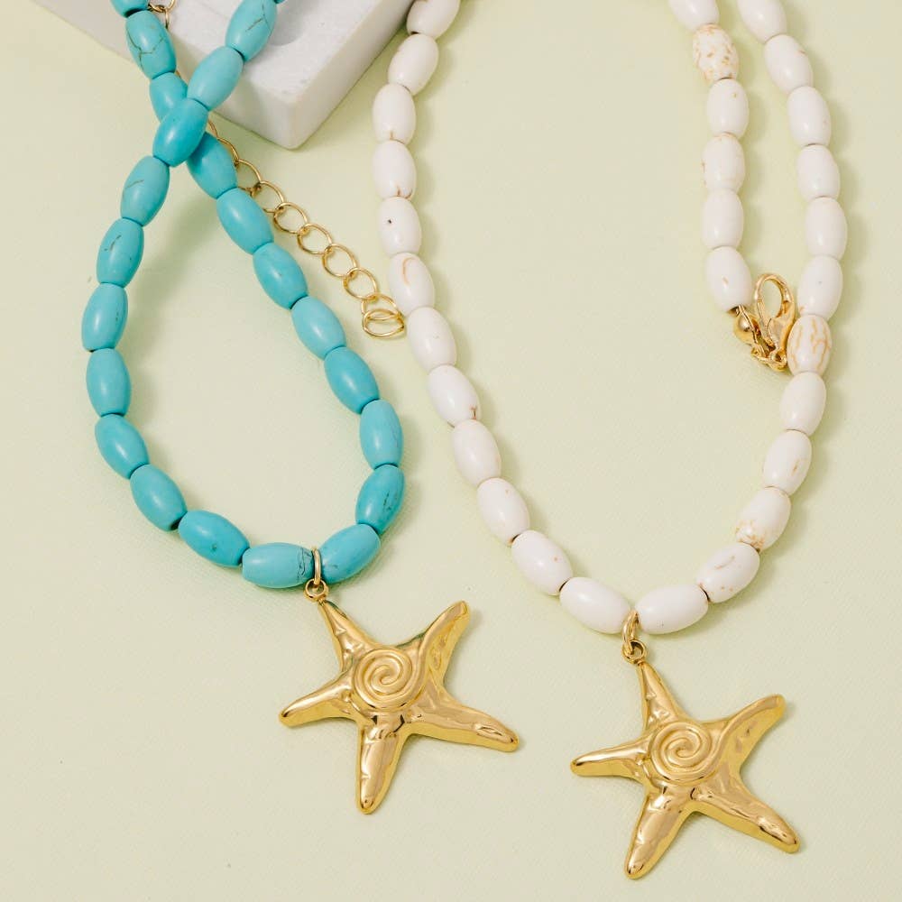 Swirl Starfish Pendant Oval Beaded Necklace