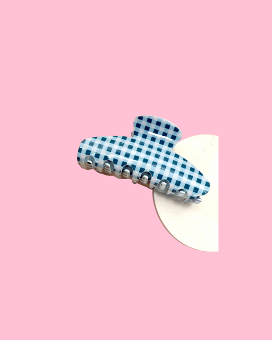 Jumbo Stripe Plaid Oval Hair Claw Clip