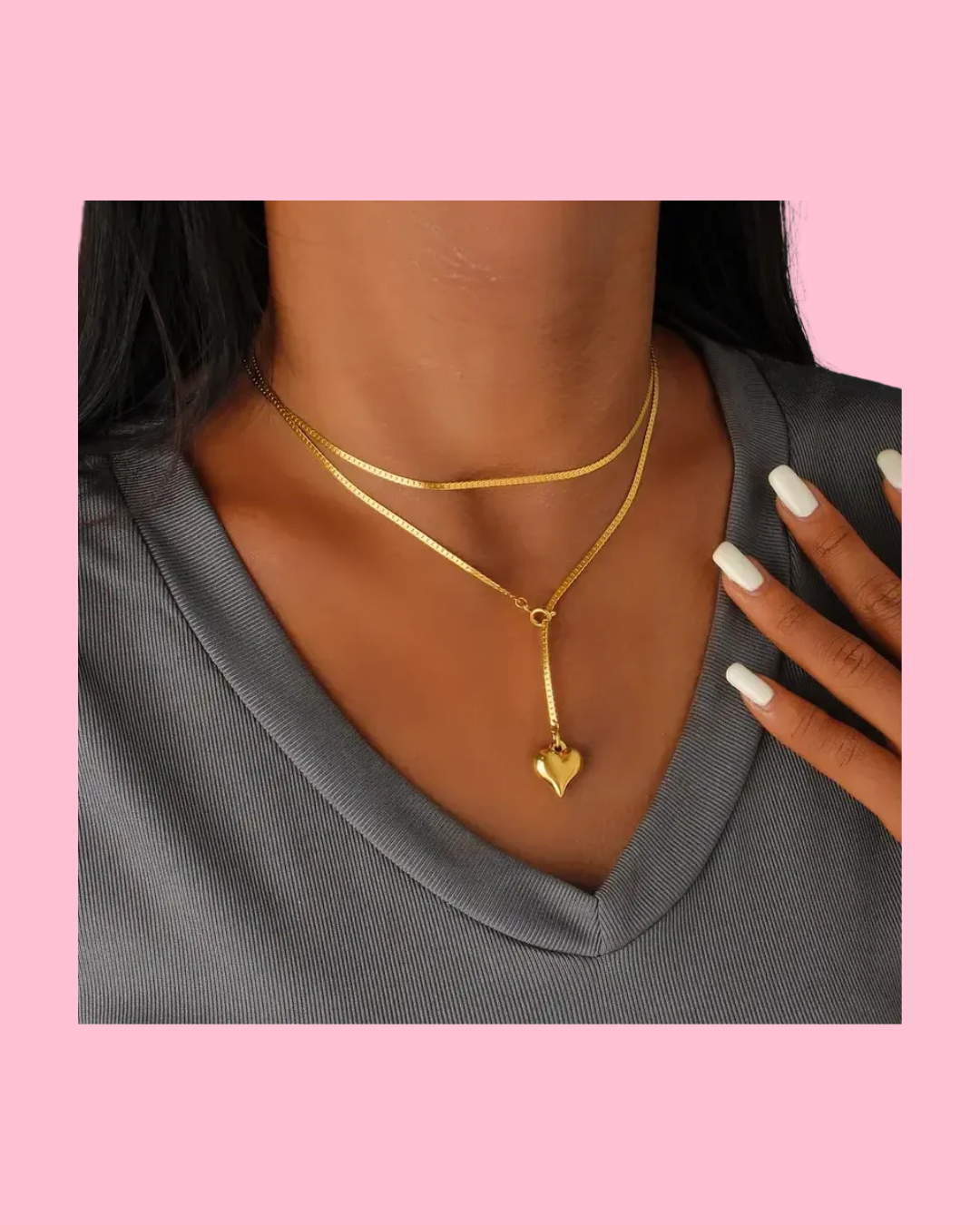 Stainless Steel Sweater Chain Necklace with Heart Jewlery