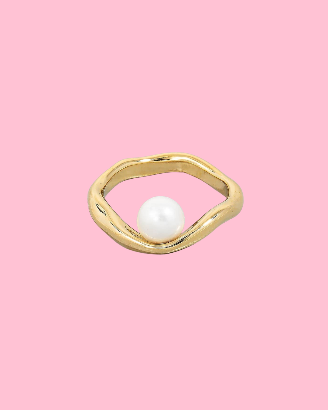 Pearl Stud Warped Metallic Band Ring