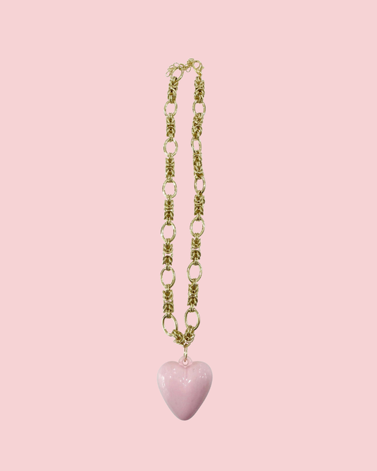 Clara Gold Chain Necklace with Light Pink Heart Charm