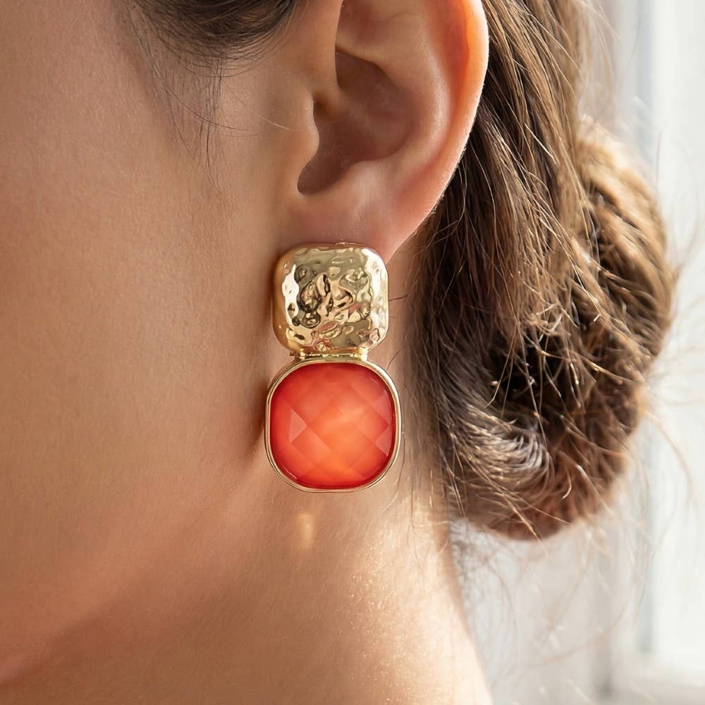 Faceted Square Resin Drop Earrings