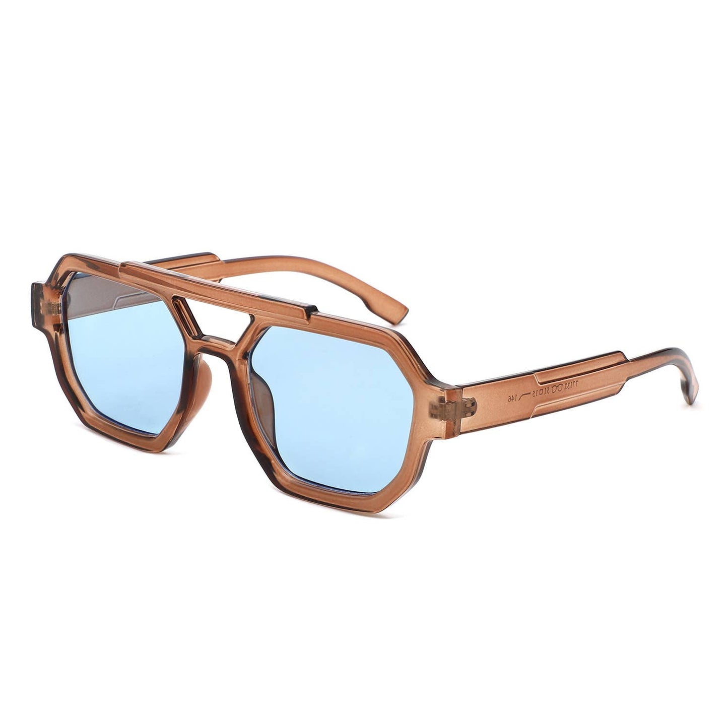 Square Geometric Block Aviator Brow-Bar Sunglasses
