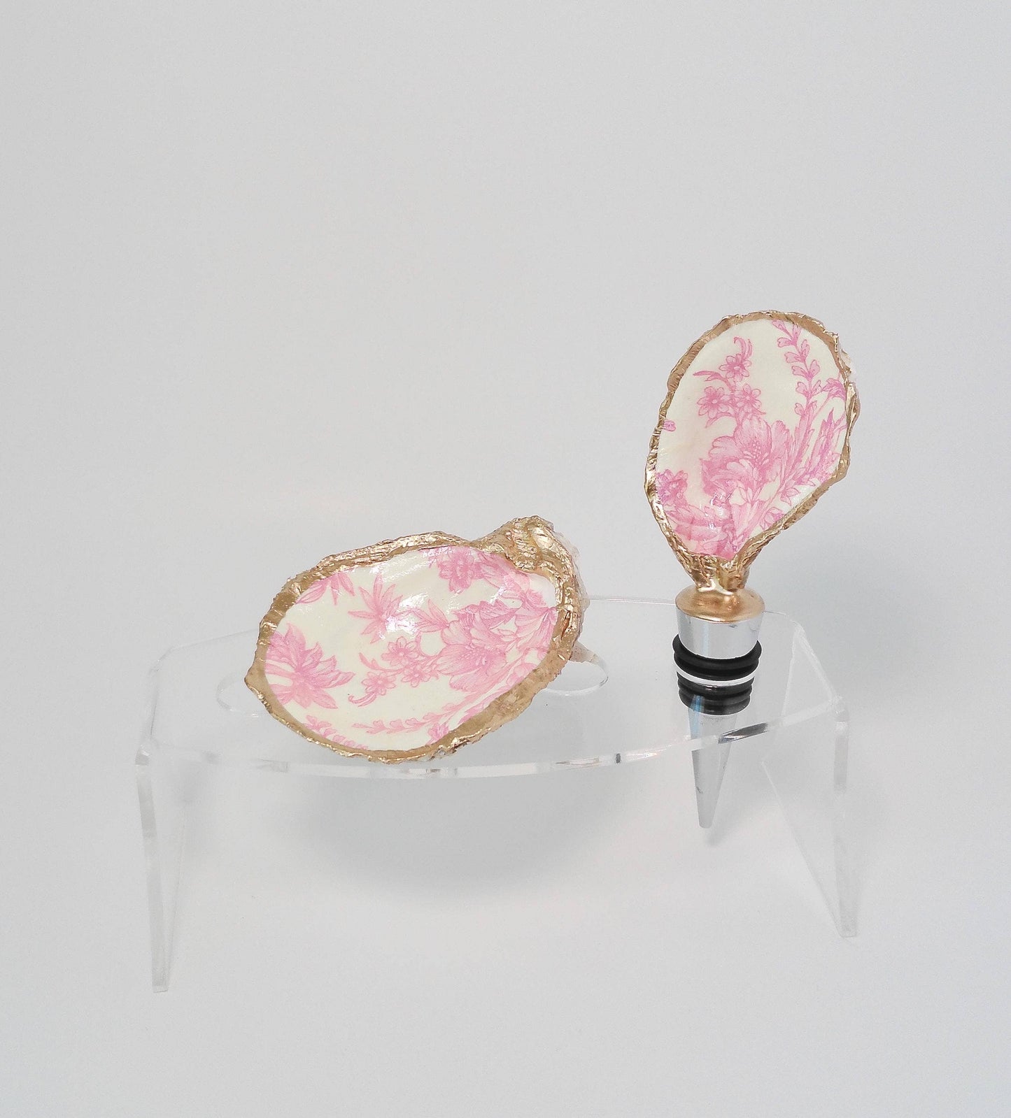 Pink Floral Oyster Dish/Wine Topper/Magnet