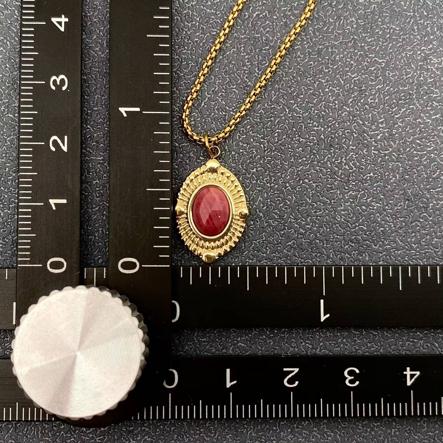 Geometric Rhodochrosite Charm 18K Golden Necklace