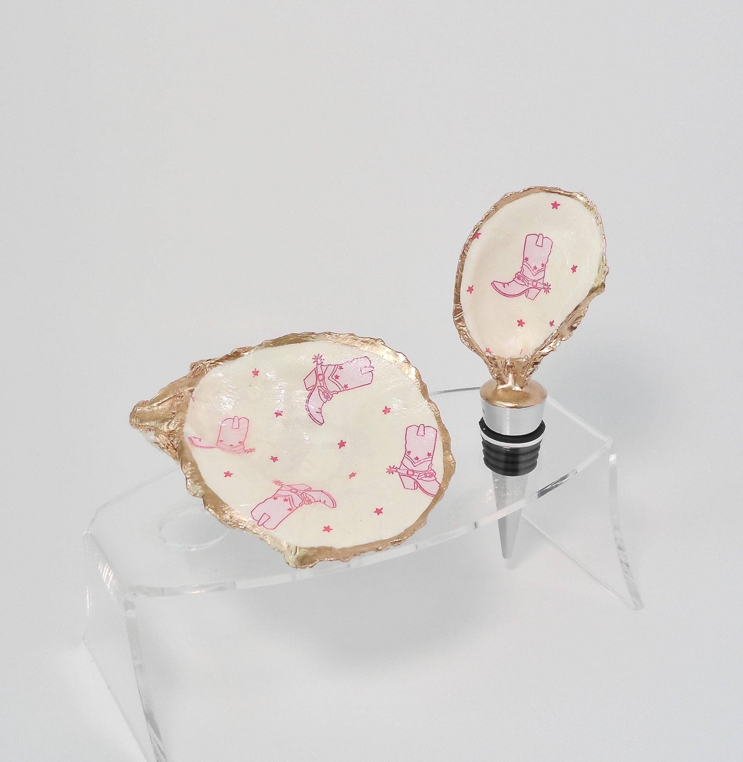 Pink Cowboy Boots Oyster Ring Holder/Wine Topper/Magnet