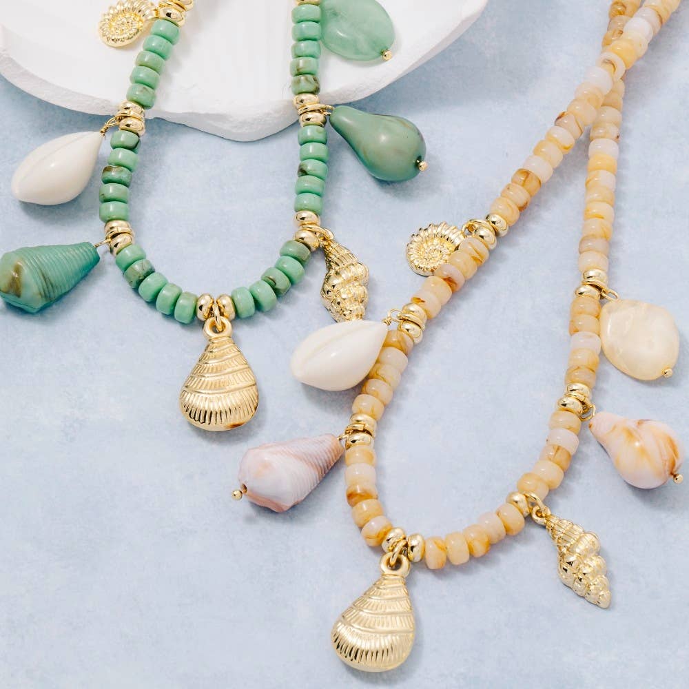 Stone Beads And Sea Life Charms Necklace