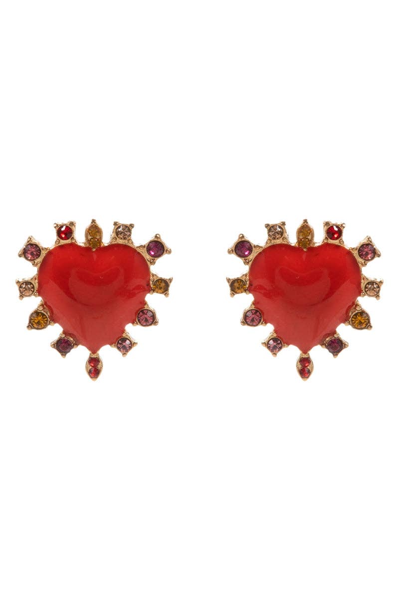 Valentines Heart Enamel Color Stones Post Earrings