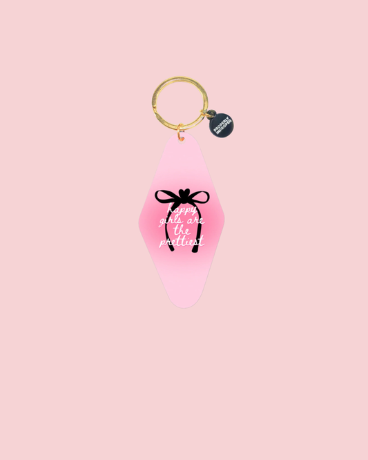 Printed Keychain Happy Girls Are The Prettiest Bow Design