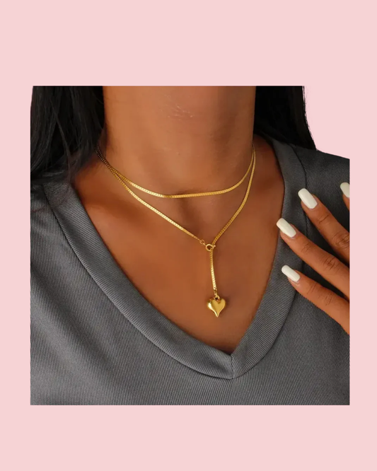 Stainless Steel Sweater Chain Necklace with Heart Jewlery