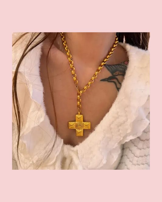 Chunky Cross Pendant Necklace in Silver or Gold
