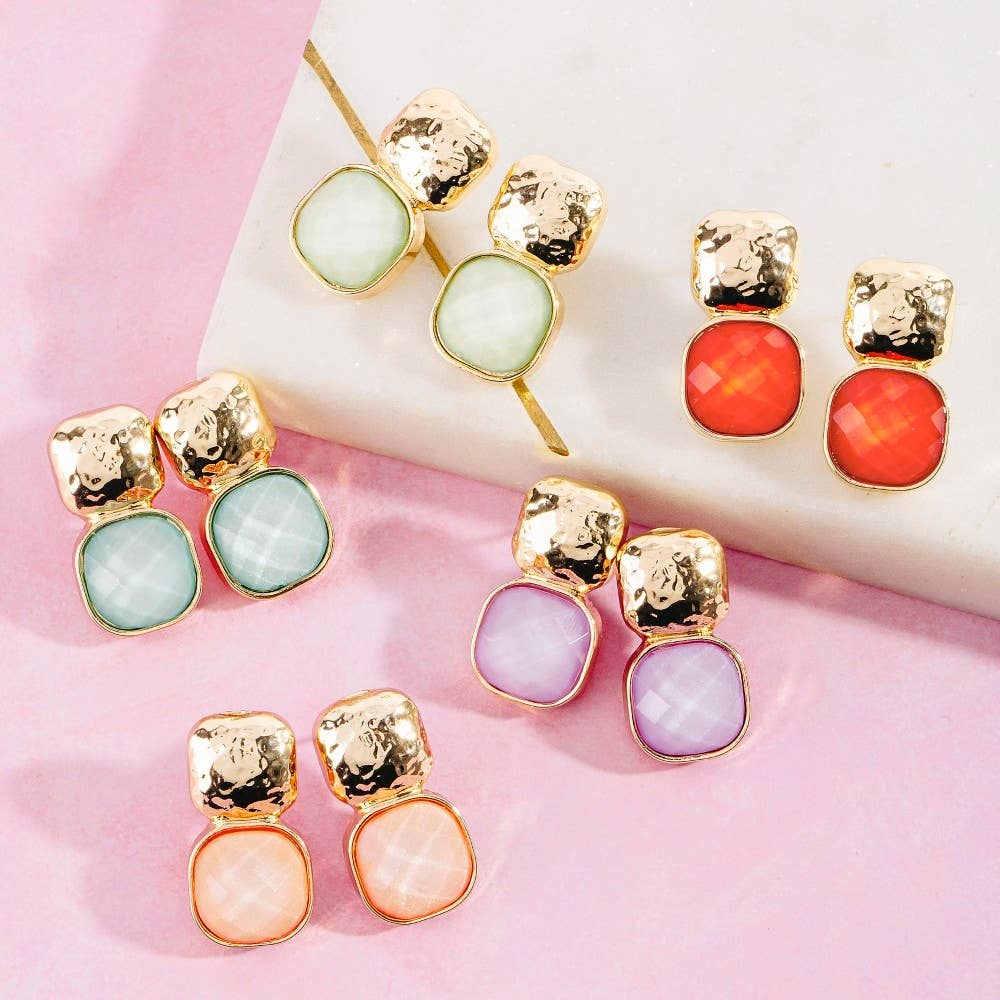Faceted Square Resin Drop Earrings