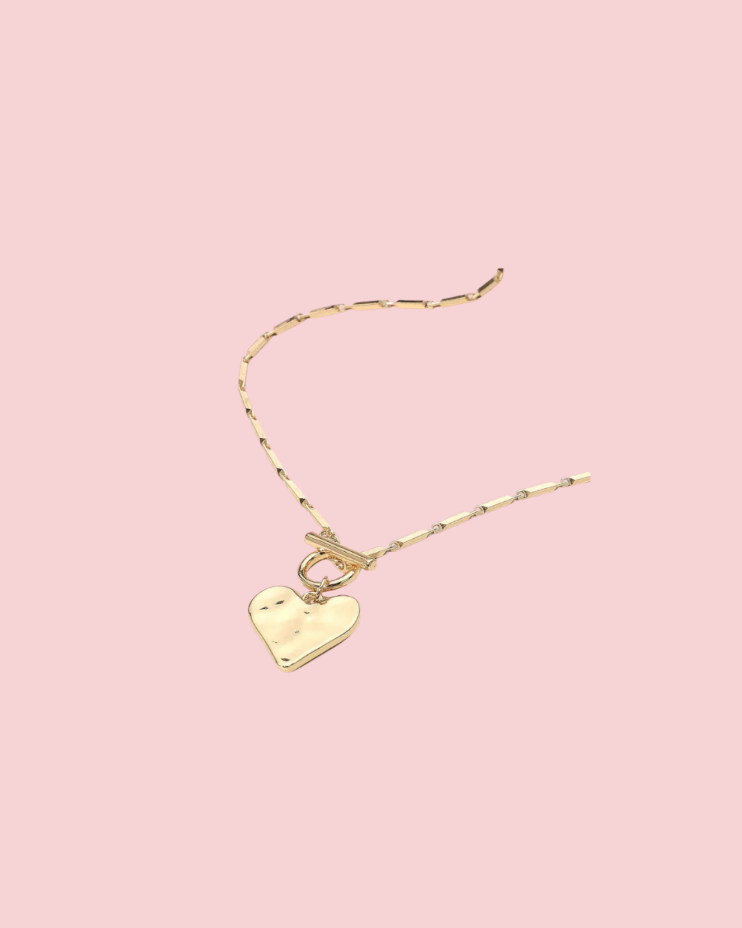 Hammered Metal Heart Pendant Toggle Necklace