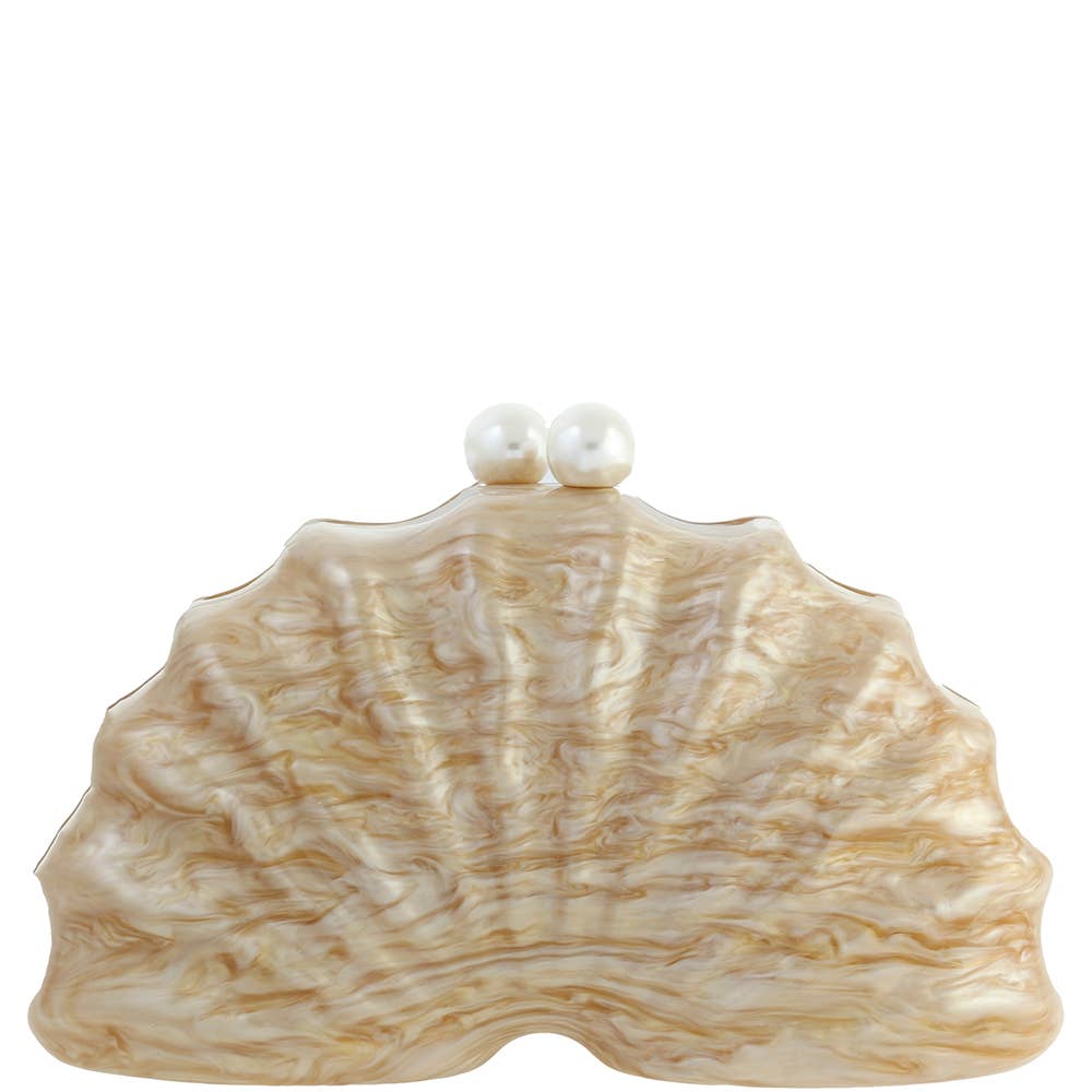 PEARL ACRYLIC FAN SHELL SHAPE EVENING CLUTCH