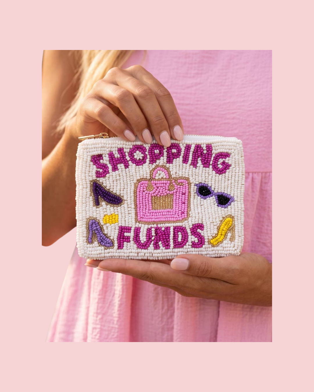 Shopping Funds Heels Beaded Coin Pouch