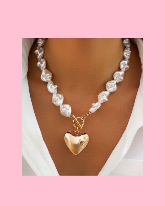 PEARL BEADED HEART CHARM TOGGLE NECKLACE | 40NK9466