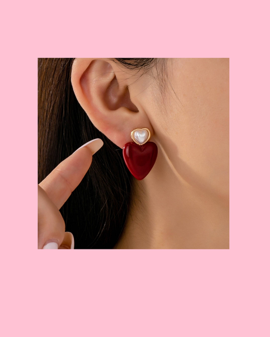 Double Heart Pearl Heart Drop Earring