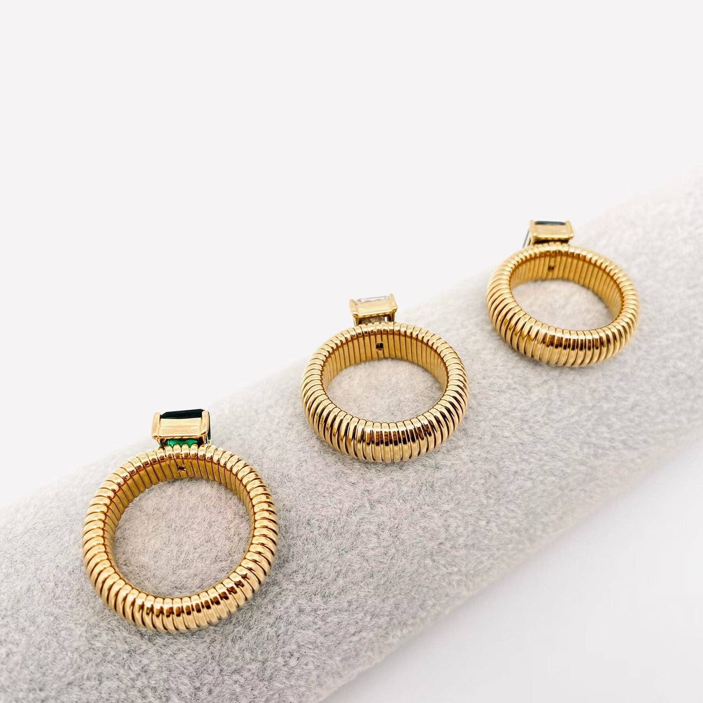 Zircon 18K Gold Plated Stainless Steel Striped Rings - FGS