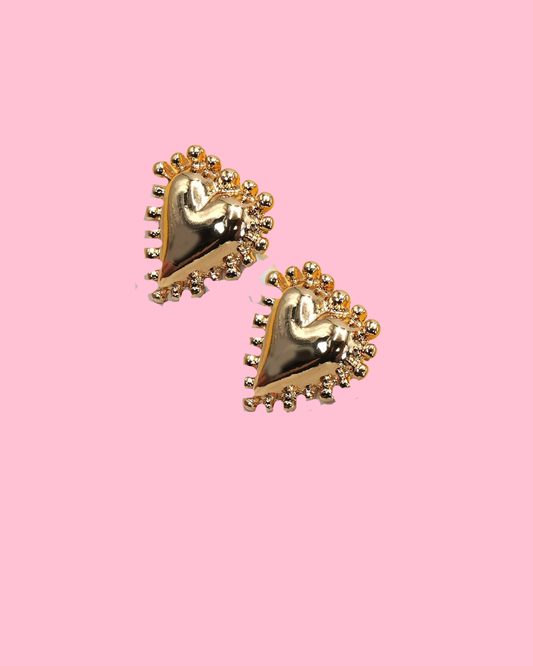 Spike Edge Gold Heart Stud Earrings