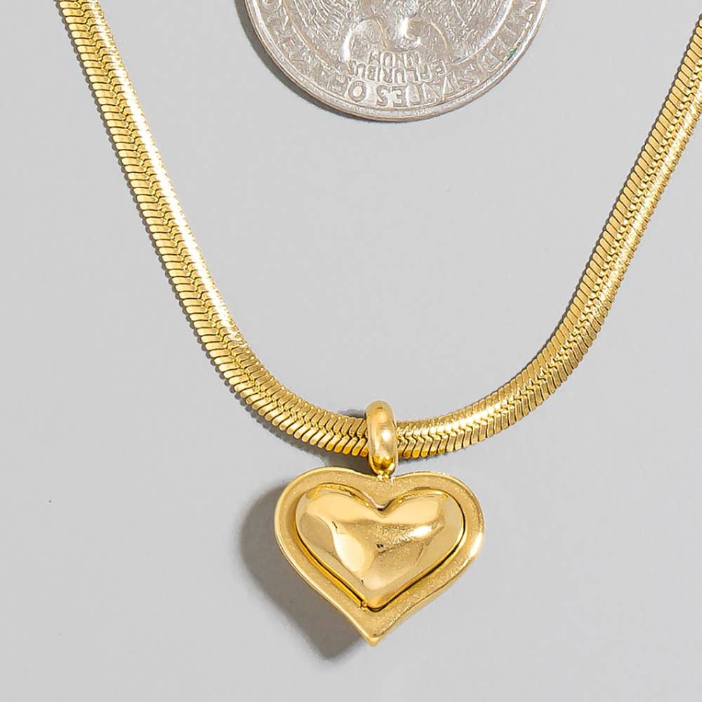 Stainless Steel Heart Pendant Herringbone Chain Necklace