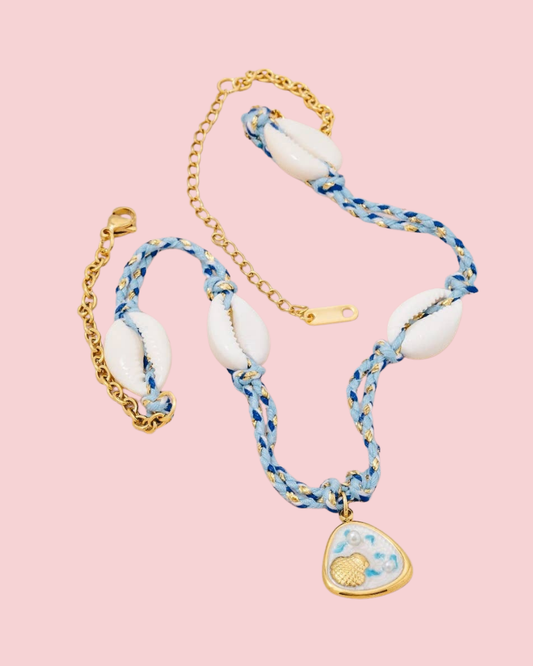 Stainless Steel Sea Life Coin And Puka Shell Charms Braided