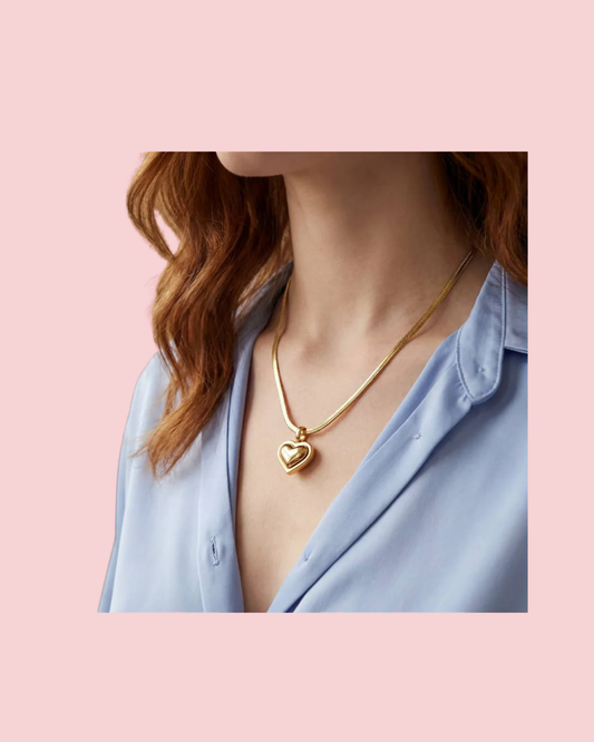 Stainless Steel Heart Pendant Herringbone Chain Necklace