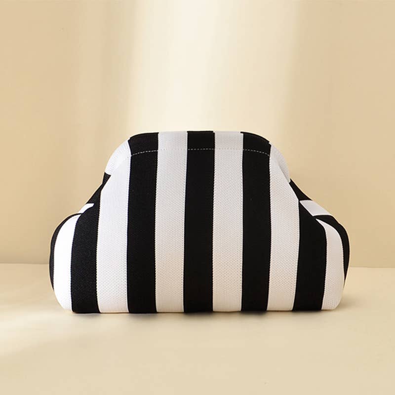 Stripe Knit Cosmetic Bag Geo Pattern Storage Clutch