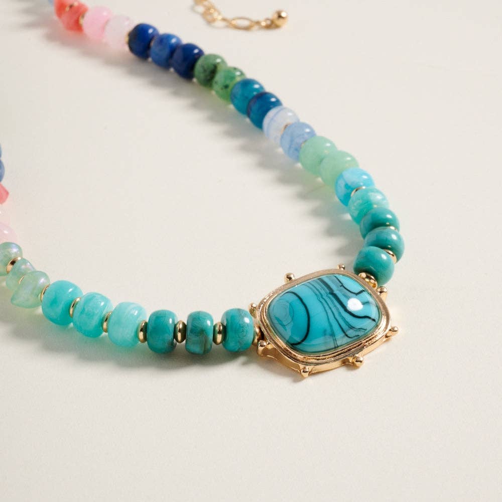 17Inch Mixed Marbled Ombre Beaded Pendant Necklace