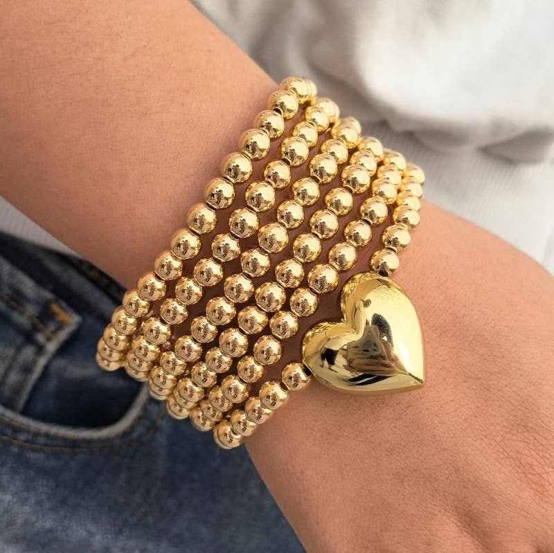 Heart Ball Bead Chain Stretchable Bracelet