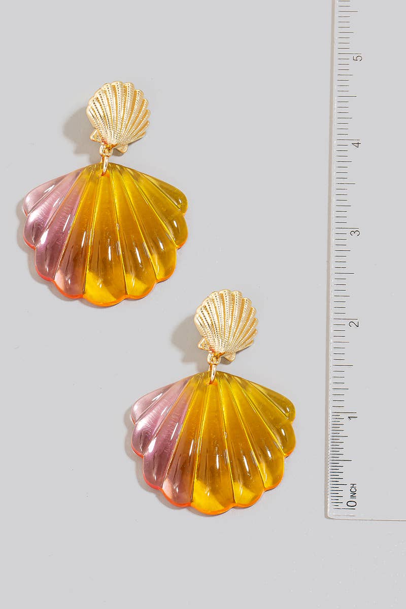 Resin And Metallic Shell Dangle Earrings