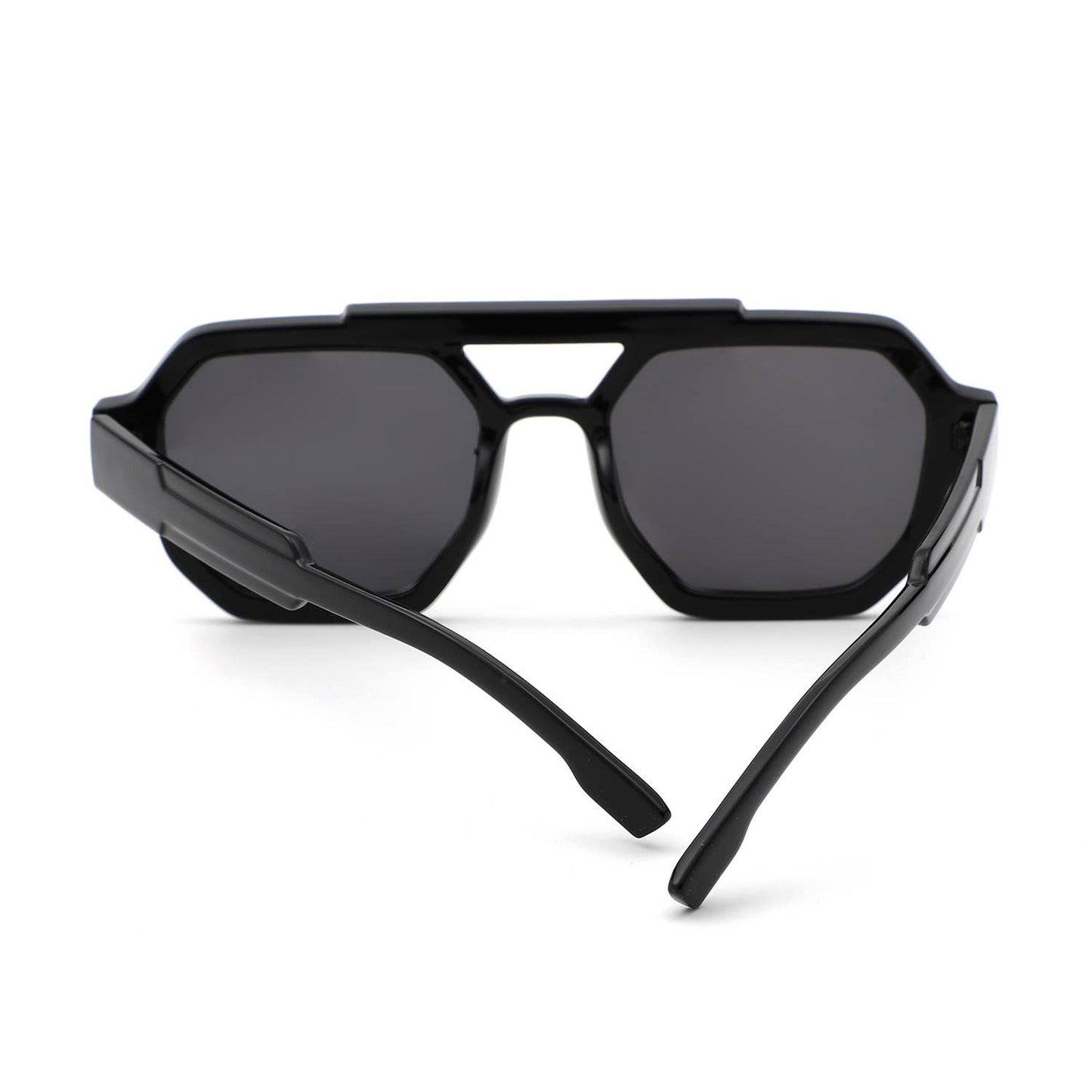 Square Geometric Block Aviator Brow-Bar Sunglasses