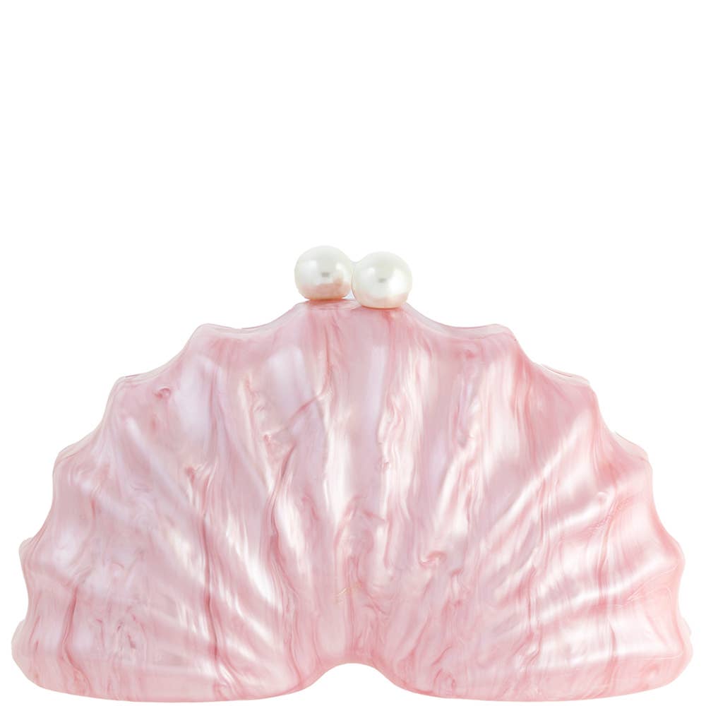 PEARL ACRYLIC FAN SHELL SHAPE EVENING CLUTCH