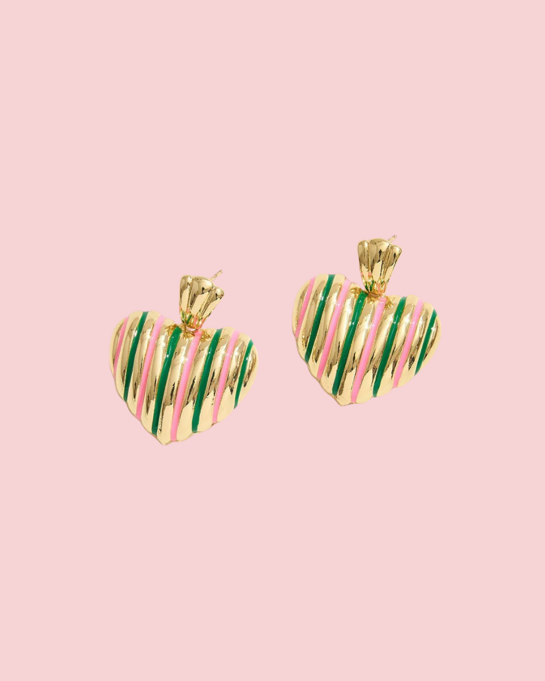 14K Gold Dipped Enamel Striped Heart Dangle Earrings