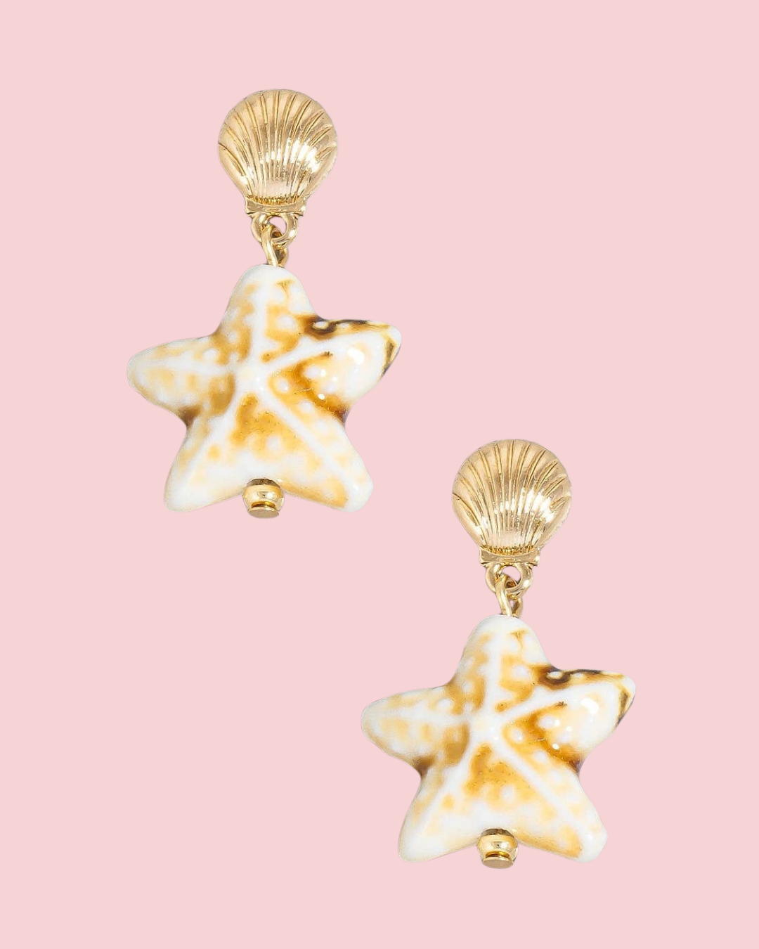 Clam Stud And Starfish Charm Dangle Earrings