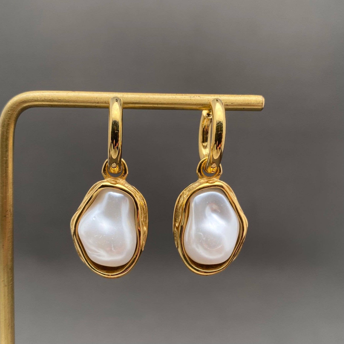 Baroque Pearl 18K Gold Plated S.Steel huggie Earrings - FGS