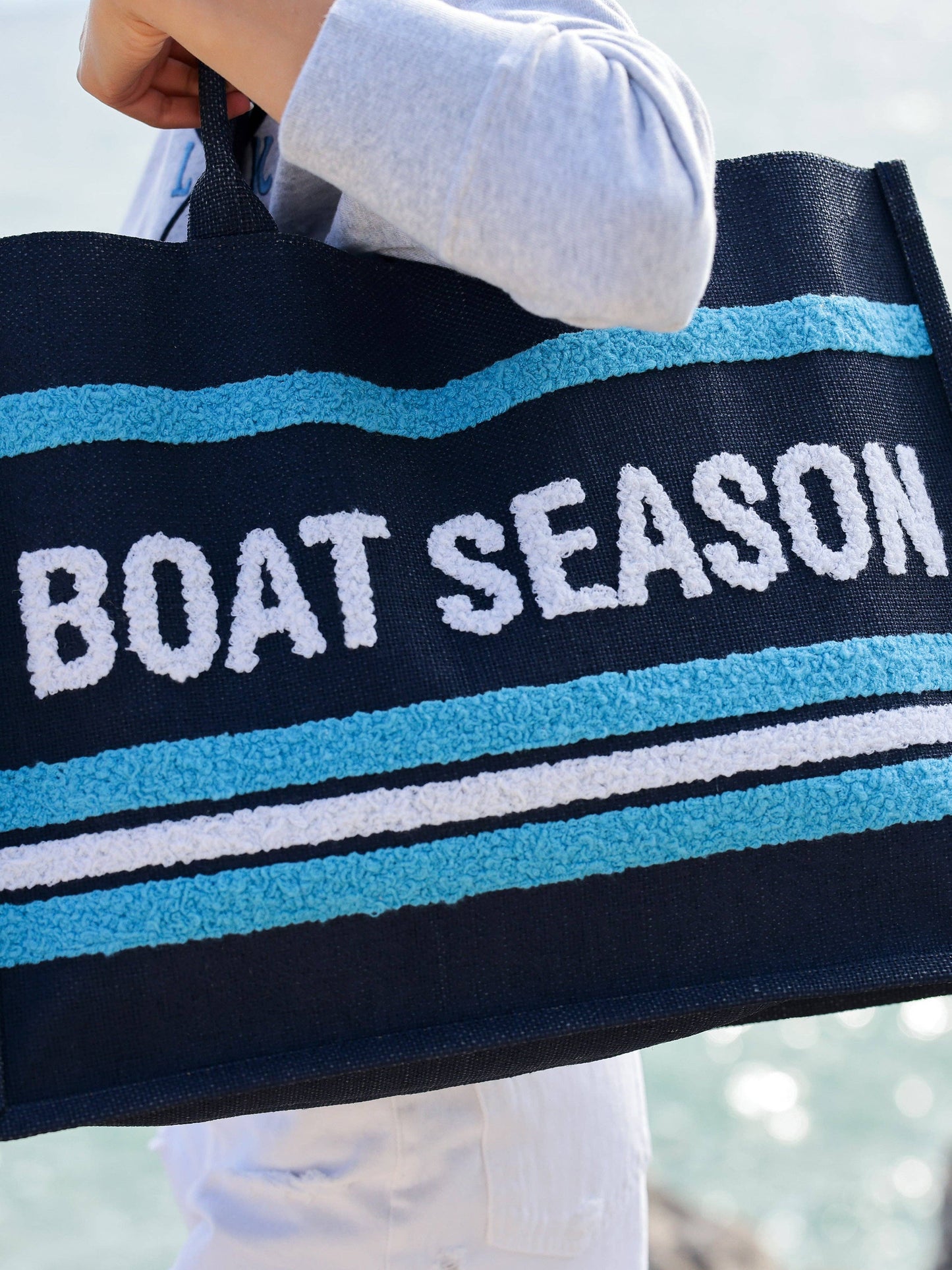 "BOAT SEASON" BEACH BAG, NAVY