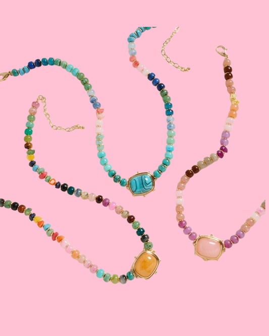 17Inch Mixed Marbled Ombre Beaded Pendant Necklace