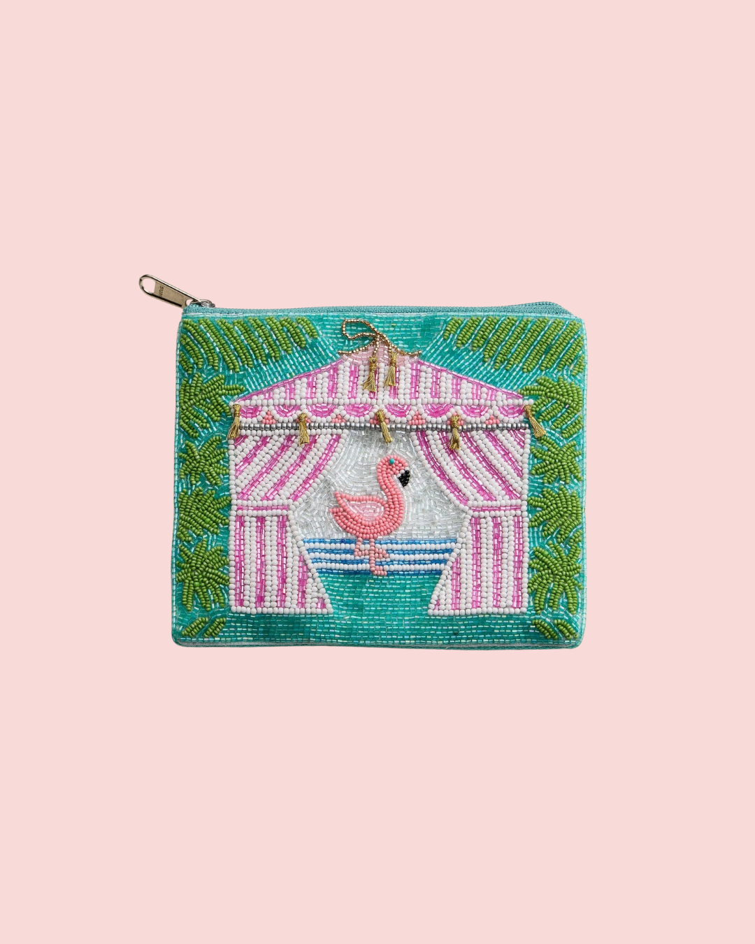 Flamingo Cabana Beaded Summer Pouch