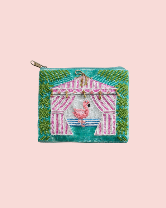 Flamingo Cabana Beaded Summer Pouch