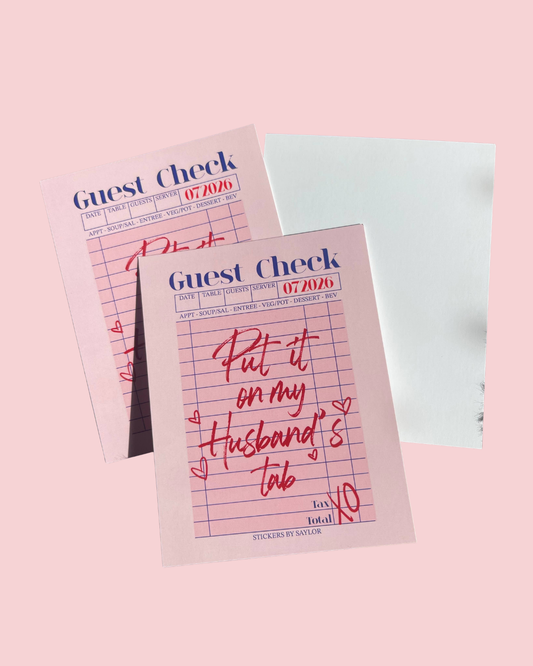 Put it On My Husband’s Tab Guest Check Art Post Card