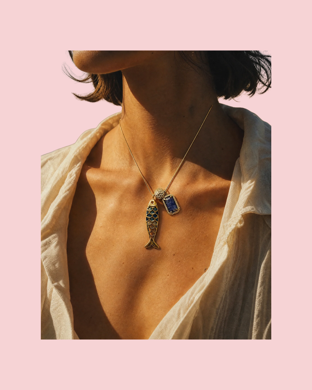 Goldfish Necklace, Natural Stone | Handmade Summer Collection