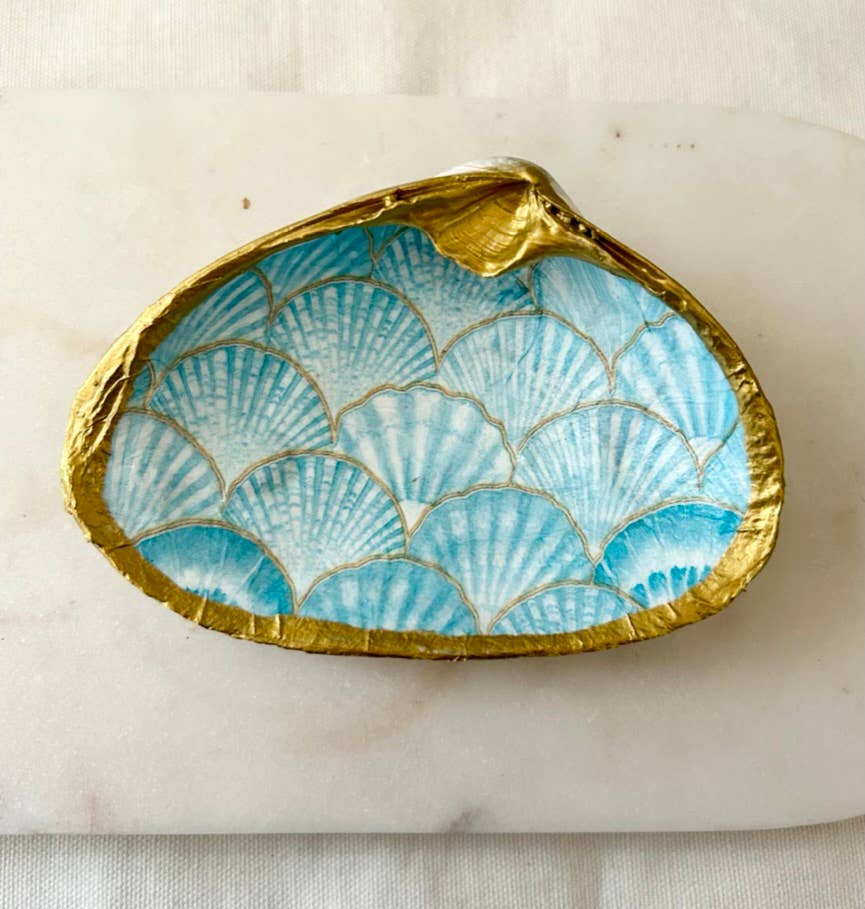 Mermaid Blue Clamshell Jewelry and Trinket Dish