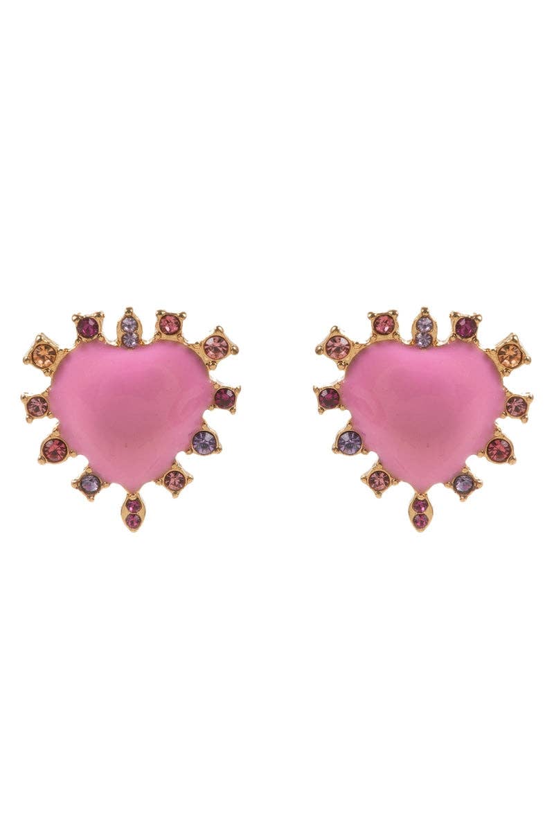 Valentines Heart Enamel Color Stones Post Earrings