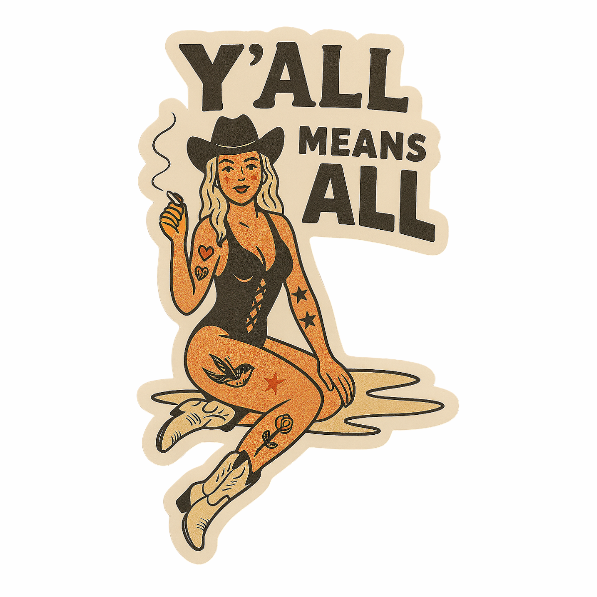 Y’all Means All Cowgirl Sticker – Inclusive Western Pin Up
