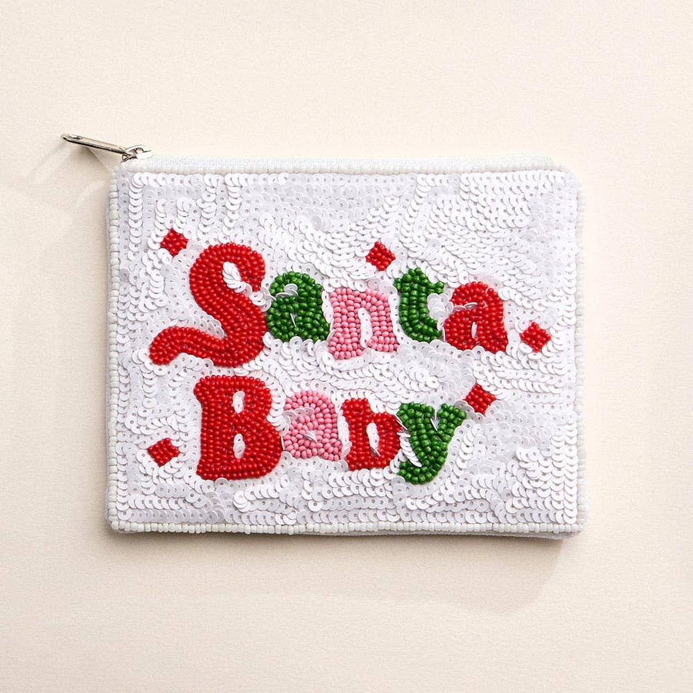 SANTA BABY Message Seed Beaded Mini Pouch Bag