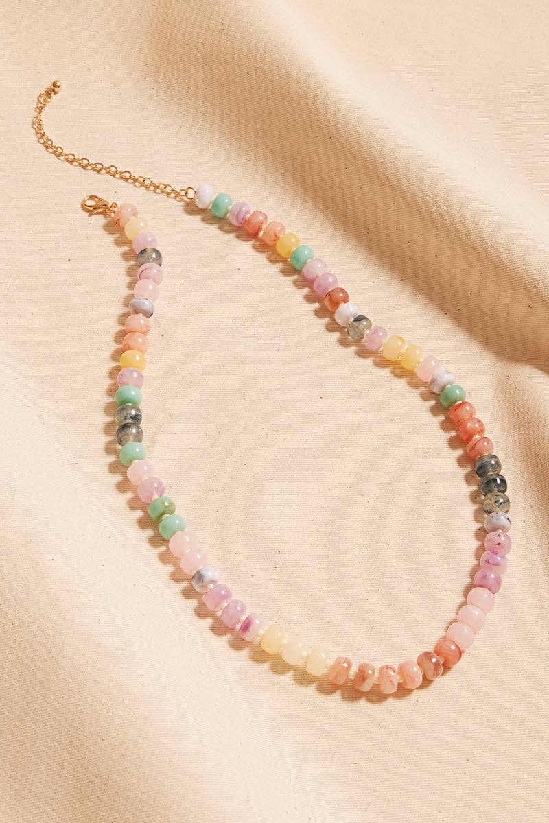 Flat Round Resin Beads Ombre Mixed Short Necklace