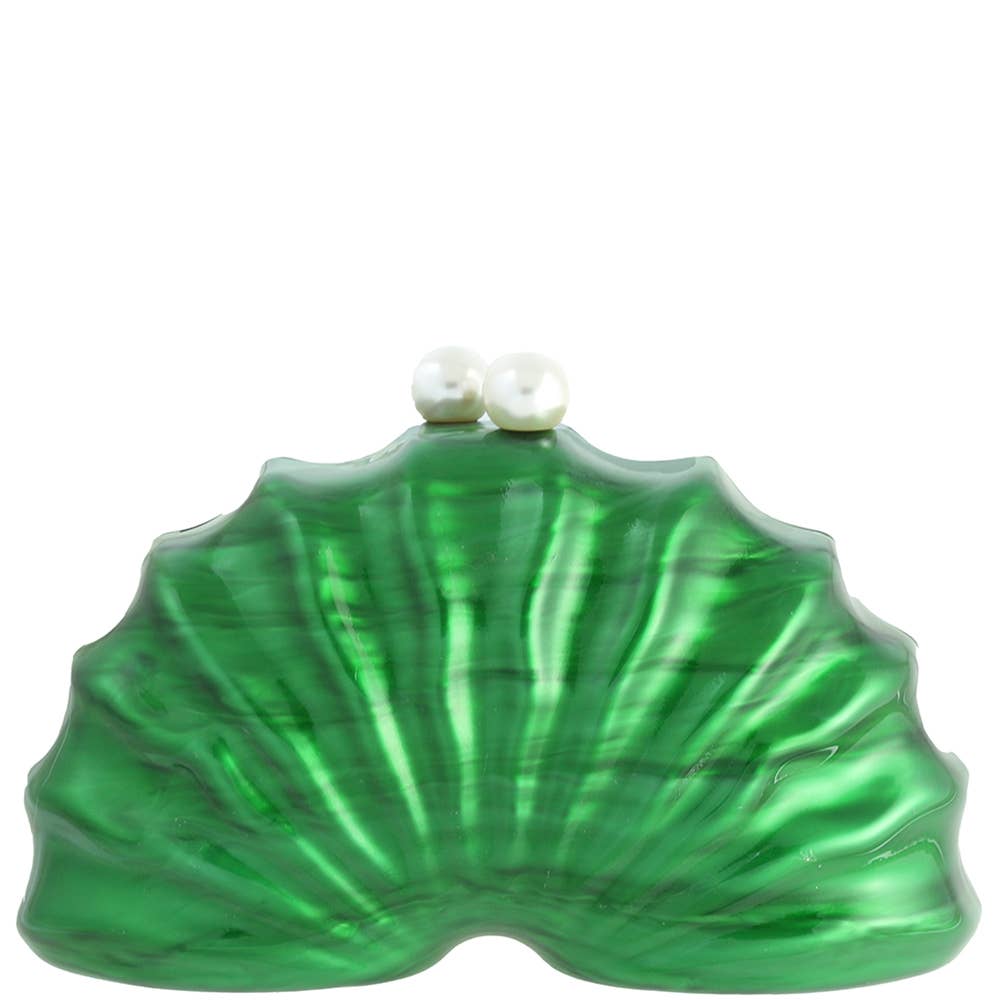 PEARL ACRYLIC FAN SHELL SHAPE EVENING CLUTCH