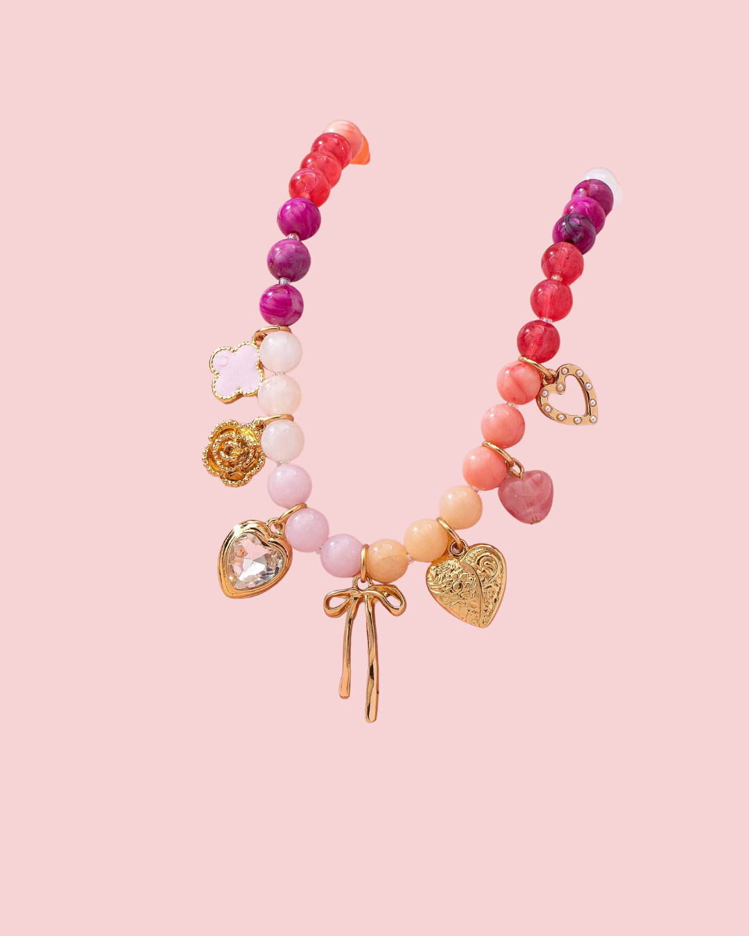 Pastel Beaded Bow Heart Flower Charm Necklace | 80N92704